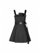 Steam Punk Female Black High Waist Belted PU Leather Strap Irregular Dress
