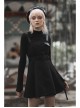 Steam Punk Female Black High Waist Belted PU Leather Strap Irregular Dress