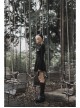 Steam Punk Female Black High Waist Belted PU Leather Strap Irregular Dress