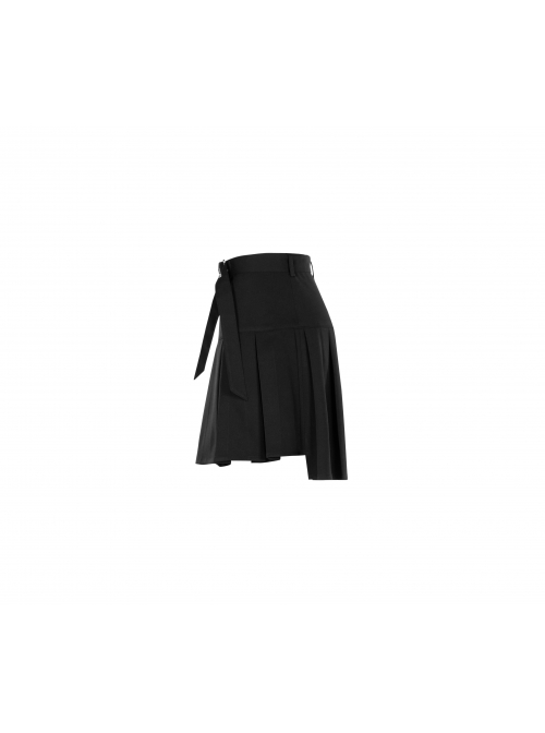 Steam Punk Female Casual Black Metal Buckle Pleated Skirt