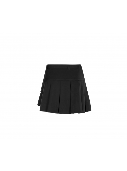 Steam Punk Female Casual Black Metal Buckle Pleated Skirt