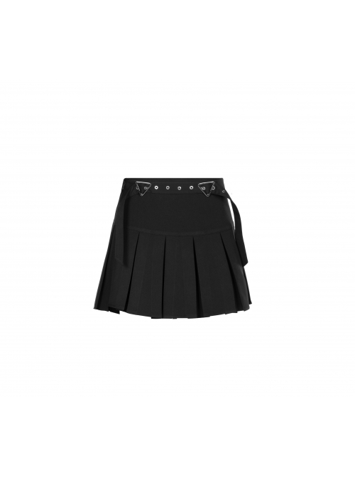 Steam Punk Female Casual Black Metal Buckle Pleated Skirt