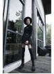 Steam Punk Female Casual Black Metal Buckle Pleated Skirt