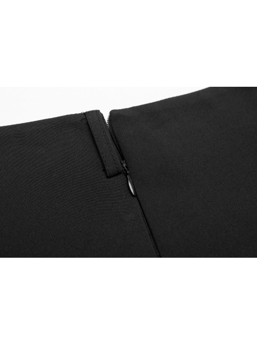 Steam Punk Female Casual Black Metal Buckle Pleated Skirt