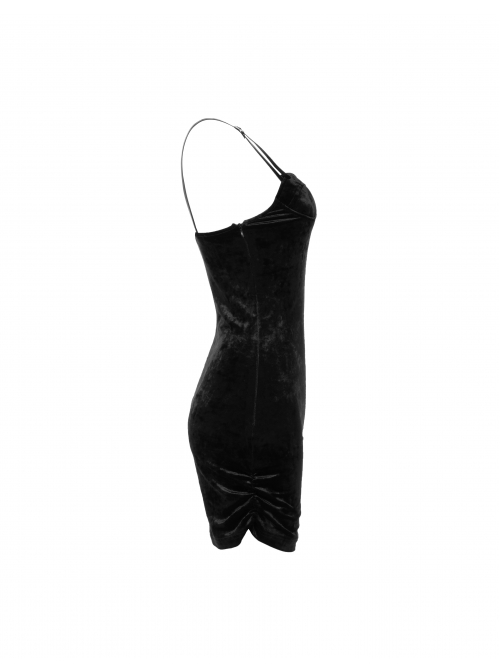 Steam Punk Female Black Velvet Close Fitting Strap Dress
