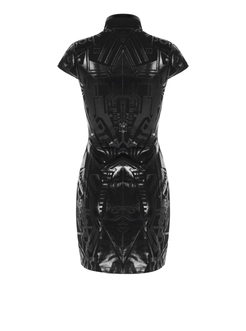 Cyber Punk Female Elastic Dark Patterned Hollow Fitted Dress