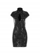 Cyber Punk Female Elastic Dark Patterned Hollow Fitted Dress