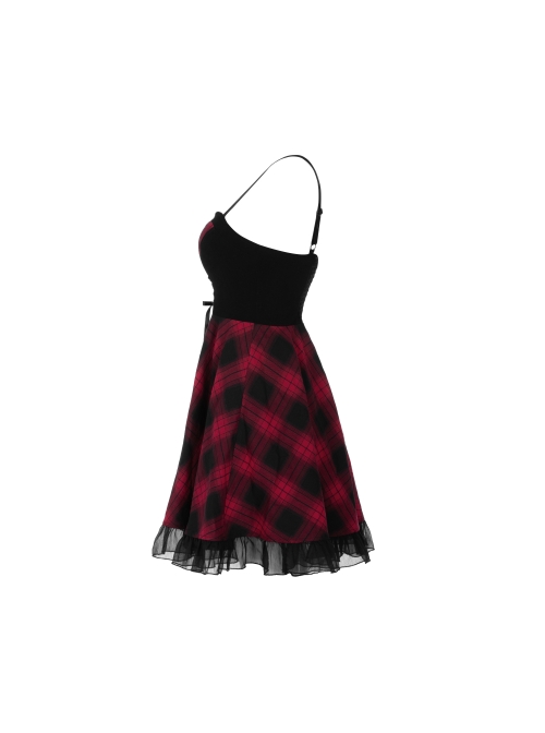 Steam Punk Female Lattice Plaid Stitching Binding Strap Dress