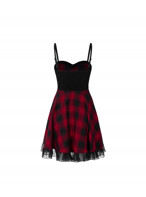 Steam Punk Female Lattice Plaid Stitching Binding Strap Dress