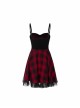 Steam Punk Female Lattice Plaid Stitching Binding Strap Dress