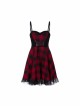 Steam Punk Female Lattice Plaid Stitching Binding Strap Dress