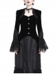 Embroidery Collar Front Metal Retro Button Long Sleeve Lace Hem Black Gothic Velvet Jacket