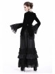 Embroidery Collar Front Metal Retro Button Long Sleeve Lace Hem Black Gothic Velvet Jacket