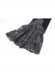 Embroidery Collar Front Metal Retro Button Long Sleeve Lace Hem Black Gothic Velvet Jacket