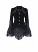 Embroidery Collar Front Metal Retro Button Long Sleeve Lace Hem Black Gothic Velvet Jacket