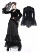 Embroidery Collar Front Metal Retro Button Long Sleeve Lace Hem Black Gothic Velvet Jacket