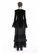 Embroidery Collar Front Metal Retro Button Long Sleeve Lace Hem Black Gothic Velvet Jacket