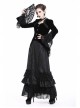 Embroidery Collar Front Metal Retro Button Long Sleeve Lace Hem Black Gothic Velvet Jacket