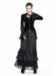 Embroidery Collar Front Metal Retro Button Long Sleeve Lace Hem Black Gothic Velvet Jacket