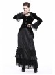 Embroidery Collar Front Metal Retro Button Long Sleeve Lace Hem Black Gothic Velvet Jacket