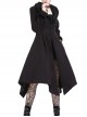 Embroidery Fur Collar Front Buckle Long Sleeve Frill Hem Black Gothic Coat