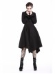 Embroidery Fur Collar Front Buckle Long Sleeve Frill Hem Black Gothic Coat