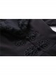 Embroidery Fur Collar Front Buckle Long Sleeve Frill Hem Black Gothic Coat