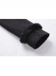 Embroidery Fur Collar Front Buckle Long Sleeve Frill Hem Black Gothic Coat