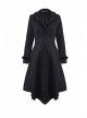 Embroidery Fur Collar Front Buckle Long Sleeve Frill Hem Black Gothic Coat