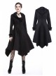 Embroidery Fur Collar Front Buckle Long Sleeve Frill Hem Black Gothic Coat