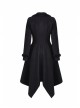 Embroidery Fur Collar Front Buckle Long Sleeve Frill Hem Black Gothic Coat