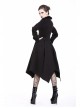 Embroidery Fur Collar Front Buckle Long Sleeve Frill Hem Black Gothic Coat