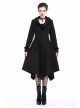 Embroidery Fur Collar Front Buckle Long Sleeve Frill Hem Black Gothic Coat