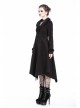 Embroidery Fur Collar Front Buckle Long Sleeve Frill Hem Black Gothic Coat