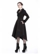 Embroidery Fur Collar Front Buckle Long Sleeve Frill Hem Black Gothic Coat