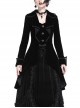 Front Chest Weave Strap Metal Retro Button Long Sleeve Pleated Hem Black Gothic Velvet Jacket