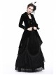 Front Chest Weave Strap Metal Retro Button Long Sleeve Pleated Hem Black Gothic Velvet Jacket