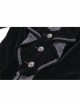 Front Chest Weave Strap Metal Retro Button Long Sleeve Pleated Hem Black Gothic Velvet Jacket