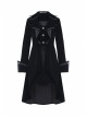 Front Chest Weave Strap Metal Retro Button Long Sleeve Pleated Hem Black Gothic Velvet Jacket