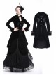 Front Chest Weave Strap Metal Retro Button Long Sleeve Pleated Hem Black Gothic Velvet Jacket