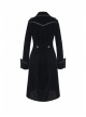 Front Chest Weave Strap Metal Retro Button Long Sleeve Pleated Hem Black Gothic Velvet Jacket