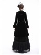 Front Chest Weave Strap Metal Retro Button Long Sleeve Pleated Hem Black Gothic Velvet Jacket