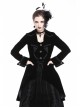 Front Chest Weave Strap Metal Retro Button Long Sleeve Pleated Hem Black Gothic Velvet Jacket