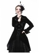 Front Chest Weave Strap Metal Retro Button Long Sleeve Pleated Hem Black Gothic Velvet Jacket