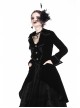 Front Chest Weave Strap Metal Retro Button Long Sleeve Pleated Hem Black Gothic Velvet Jacket