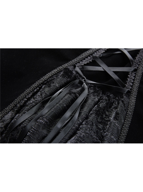 Front Chest Hollow-Out Retro Button Flare Sleeve Lace Cuff Back Lace-Up Black Gothic Velvet Jacket