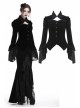 Front Chest Hollow-Out Retro Button Flare Sleeve Lace Cuff Back Lace-Up Black Gothic Velvet Jacket