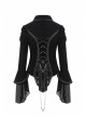 Front Chest Hollow-Out Retro Button Flare Sleeve Lace Cuff Back Lace-Up Black Gothic Velvet Jacket