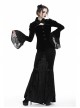 Front Chest Hollow-Out Retro Button Flare Sleeve Lace Cuff Back Lace-Up Black Gothic Velvet Jacket