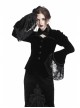 Front Chest Hollow-Out Retro Button Flare Sleeve Lace Cuff Back Lace-Up Black Gothic Velvet Jacket